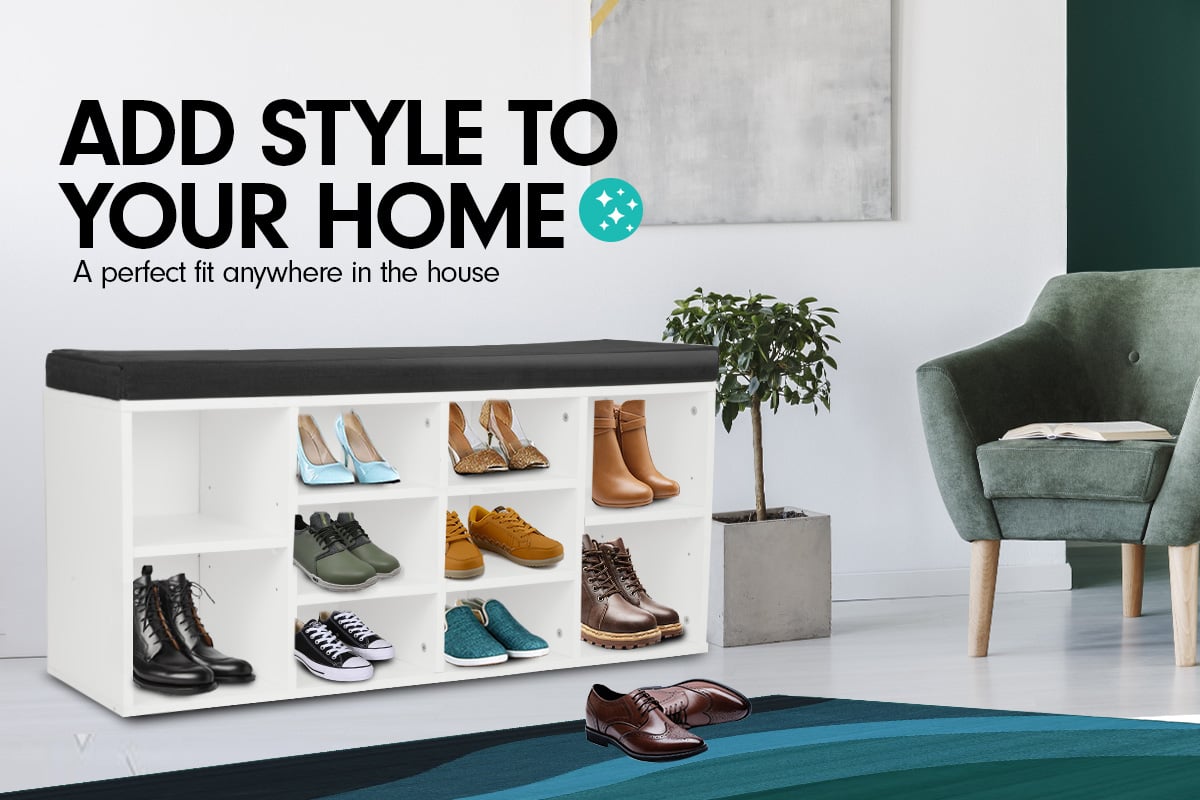 Sarantino New 10 Pairs Shoe Cabinet Rack Storage Organiser Shelf Stool Bench Wood - White Sarantino