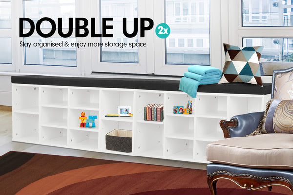 Sarantino New 10 Pairs Shoe Cabinet Rack Storage Organiser Shelf Stool Bench Wood - White Sarantino