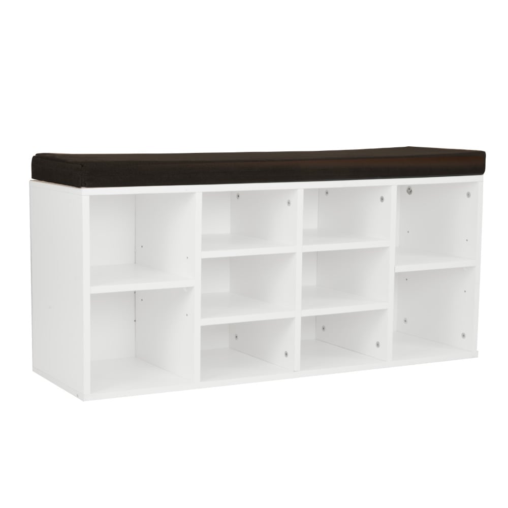 Sarantino Shoe Rack Cabinet Organiser Brown Cushion Bench Stool - 104 X 30 X 45 - White Sarantino