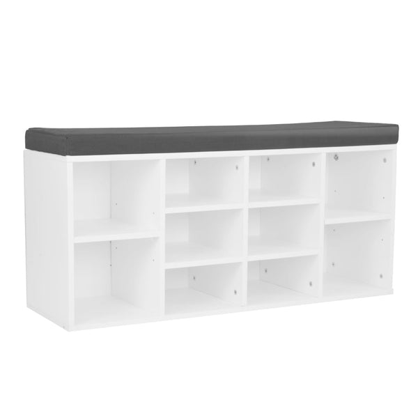 Sarantino Shoe Rack Cabinet Organiser Grey Cushion Sttol Bench Ottoman - 104 X 30 X 45 - White Sarantino