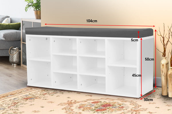 Sarantino Shoe Rack Cabinet Organiser Grey Cushion Sttol Bench Ottoman - 104 X 30 X 45 - White Sarantino