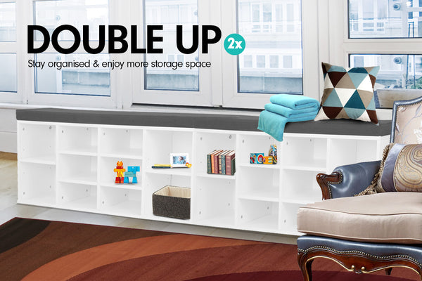 Sarantino Shoe Rack Cabinet Organiser Grey Cushion Sttol Bench Ottoman - 104 X 30 X 45 - White Sarantino