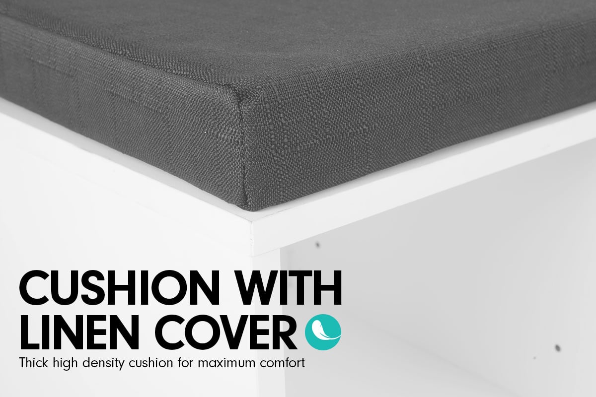 Sarantino Shoe Rack Cabinet Organiser Grey Cushion Sttol Bench Ottoman - 104 X 30 X 45 - White Sarantino