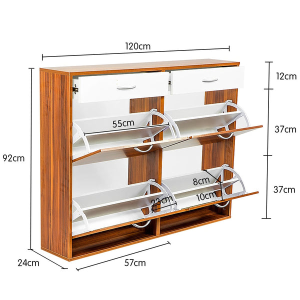 Sarantino 24 Pairs Shoe Cabinet Rack Storage Cupboard Organiser Shelf Walnut Drawers Chest Sarantino