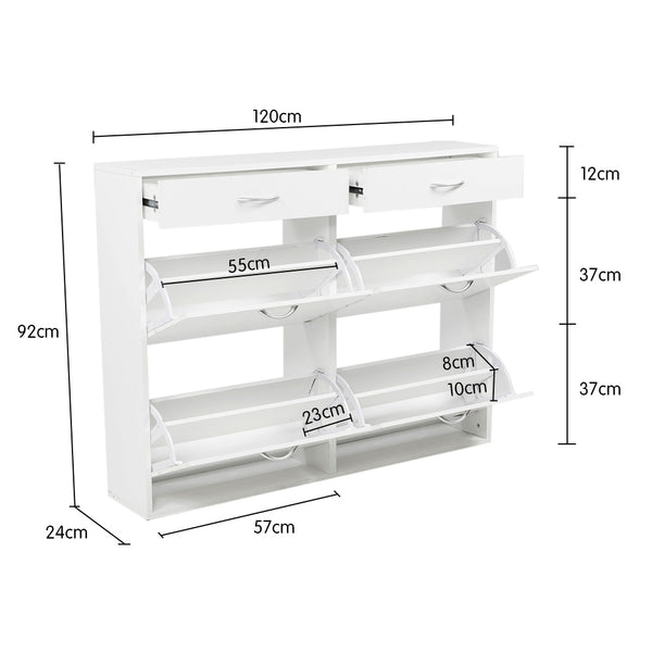 Sarantino 24 Pairs Shoe Cabinet Rack Storage Cupboard Organiser Shelf White Drawers Chest Sarantino