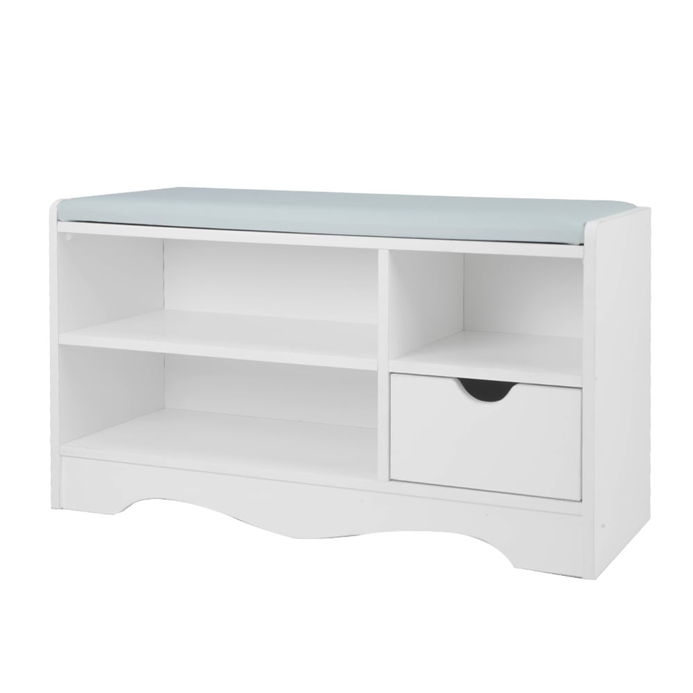 Sarantino Shoe Rack Cabinet Organiser Grey Cushion Stool Bench - 80 X 30 X 45 - White Sarantino