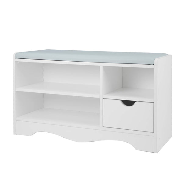 Sarantino Shoe Rack Cabinet Organiser Grey Cushion Stool Bench - 80 X 30 X 45 - White Sarantino