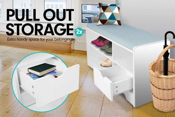 Sarantino Shoe Rack Cabinet Organiser Grey Cushion Stool Bench - 80 X 30 X 45 - White Sarantino