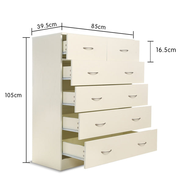 Sarantino Tallboy Dresser 6 Chest Of Drawers Cabinet 85 X 39.5 X 105 - White Sarantino