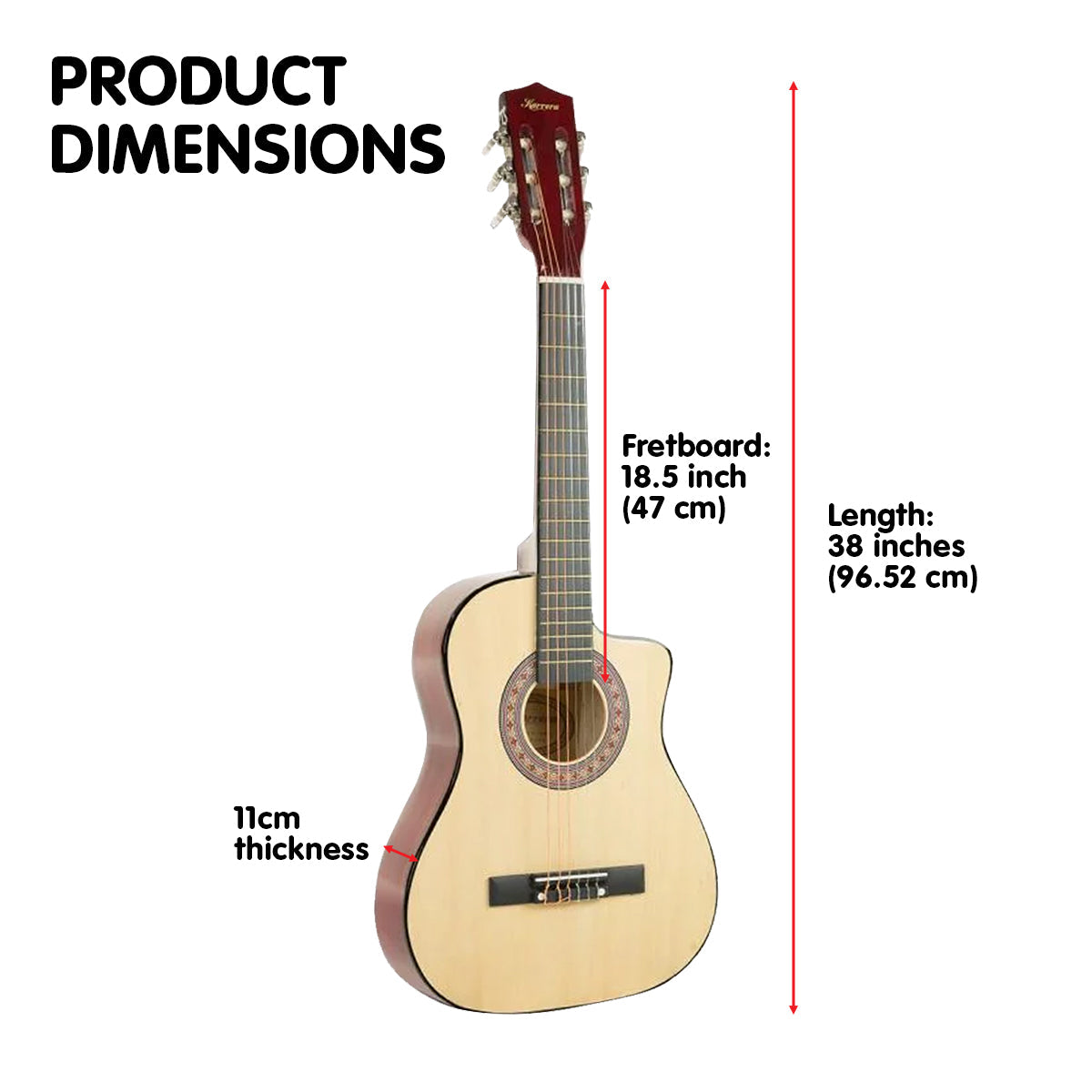 Karrera 38in Cutaway Acoustic Guitar with guitar bag - Natural Karrera