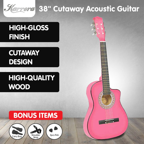 Karrera 38in Cutaway Acoustic Guitar with guitar bag - Pink Karrera