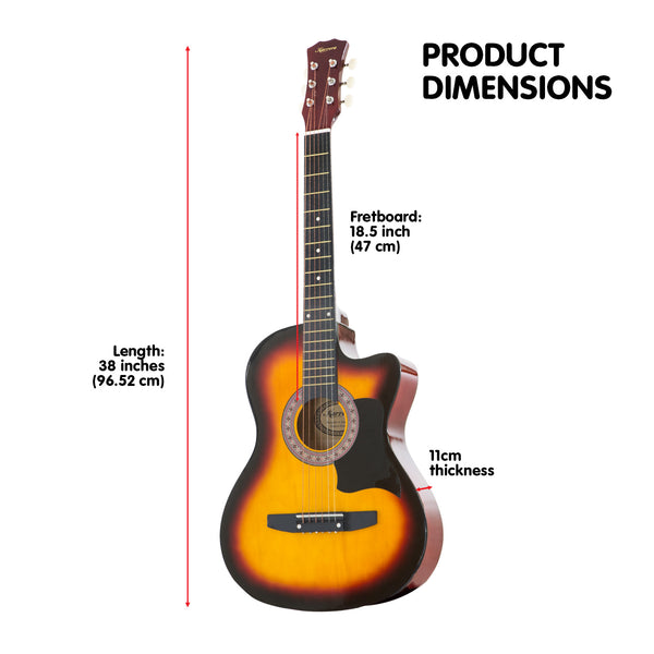 Karrera 38in Pro Cutaway Acoustic Guitar with Bag Strings - Sun Burst Karrera