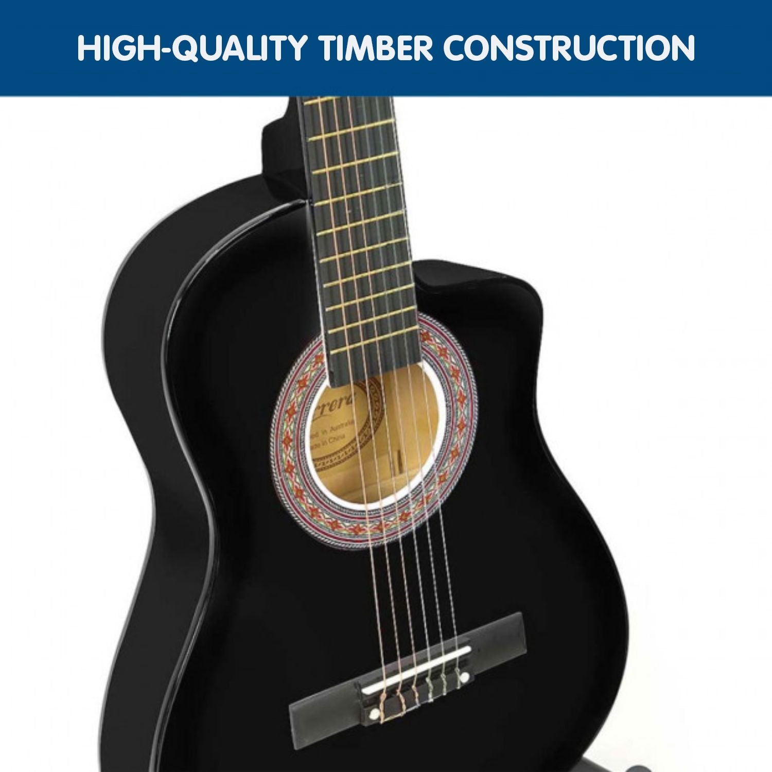 Karrera 38in Pro Cutaway Acoustic Guitar with Carry Bag - Black Karrera
