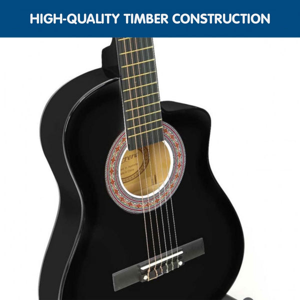 Karrera 38in Pro Cutaway Acoustic Guitar with Carry Bag - Black Karrera