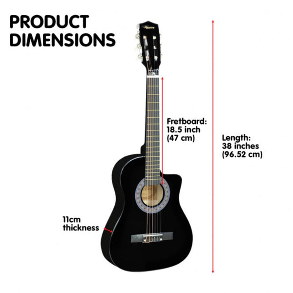 Karrera 38in Pro Cutaway Acoustic Guitar with Carry Bag - Black Karrera
