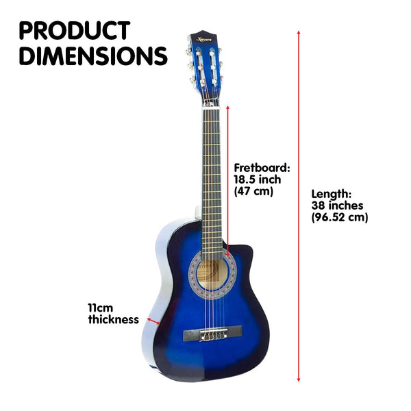 Karrera 38in Pro Cutaway Acoustic Guitar with Bag Strings - Blue Burst Karrera