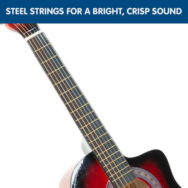 Karrera 38in Pro Cutaway Acoustic Guitar with guitar bag - Red Burst Karrera