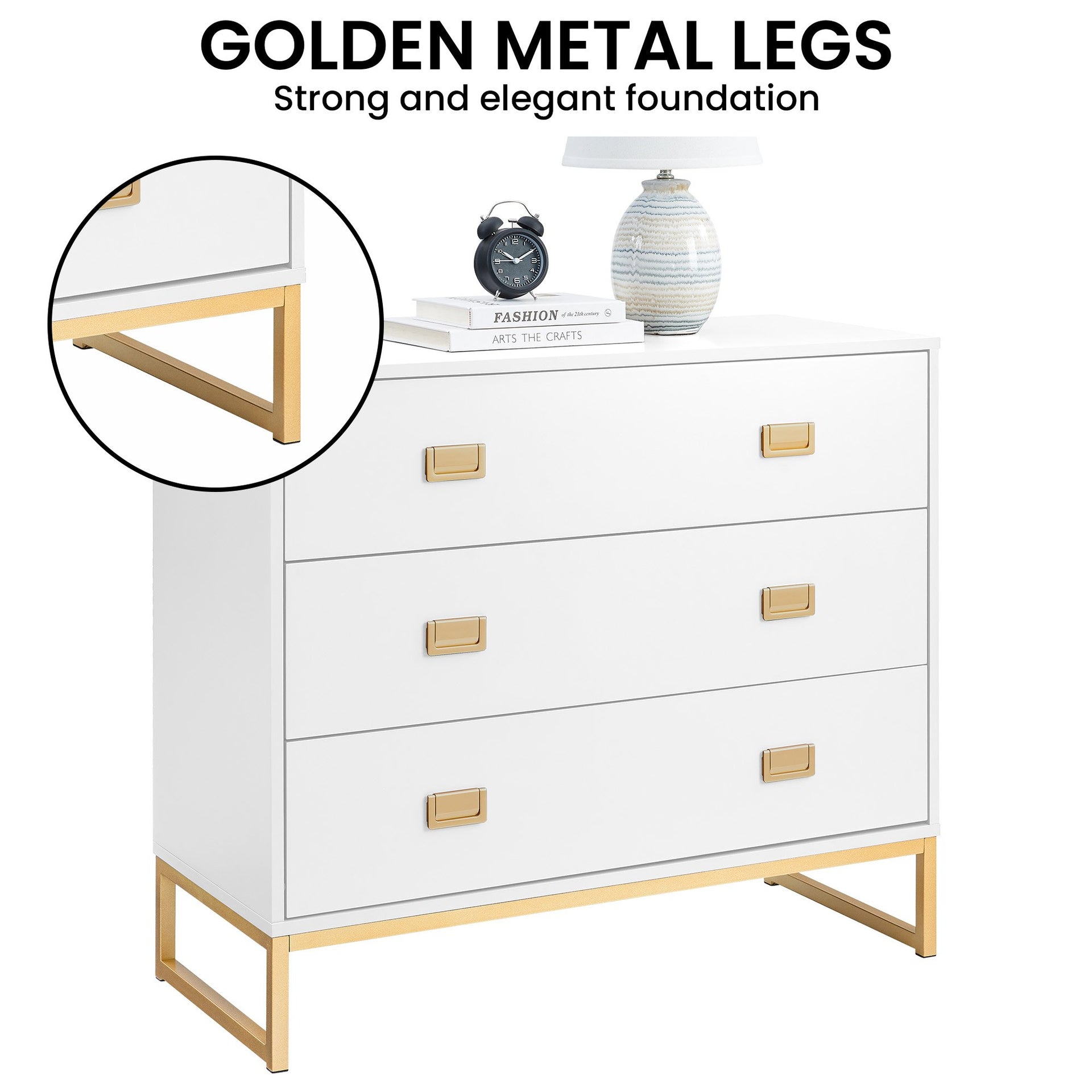 Sarantino Amara Chest Of Drawers Tallboy Dresser - White/gold Sarantino