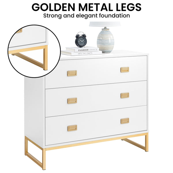 Sarantino Amara Chest Of Drawers Tallboy Dresser - White/gold Sarantino