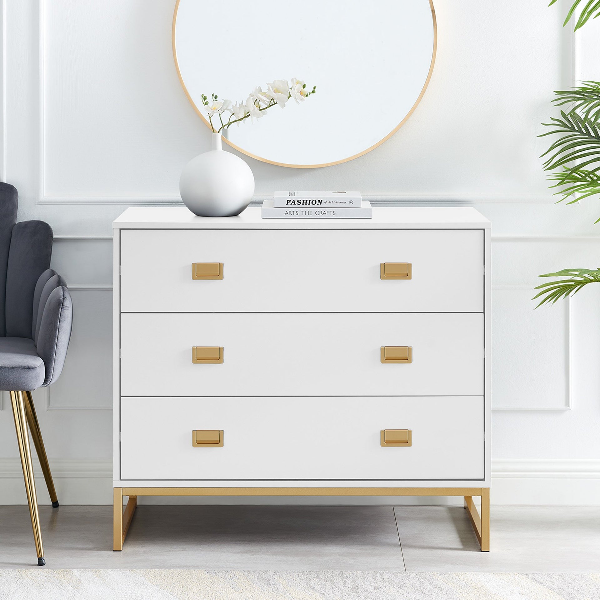 Sarantino Amara Chest Of Drawers Tallboy Dresser - White/gold Sarantino