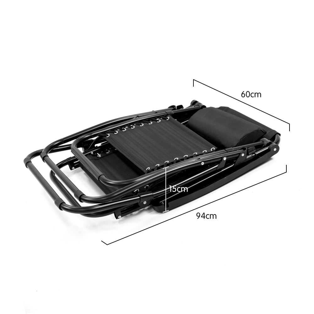 Wallaroo Zero Gravity Reclining Deck Lounge Sun Beach Chair Outdoor Folding Camping - Black Wallaroo