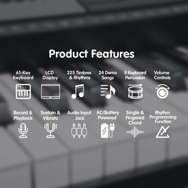 Karrera 61 Keys Electronic Keyboard Piano with Stand - Black Karrera