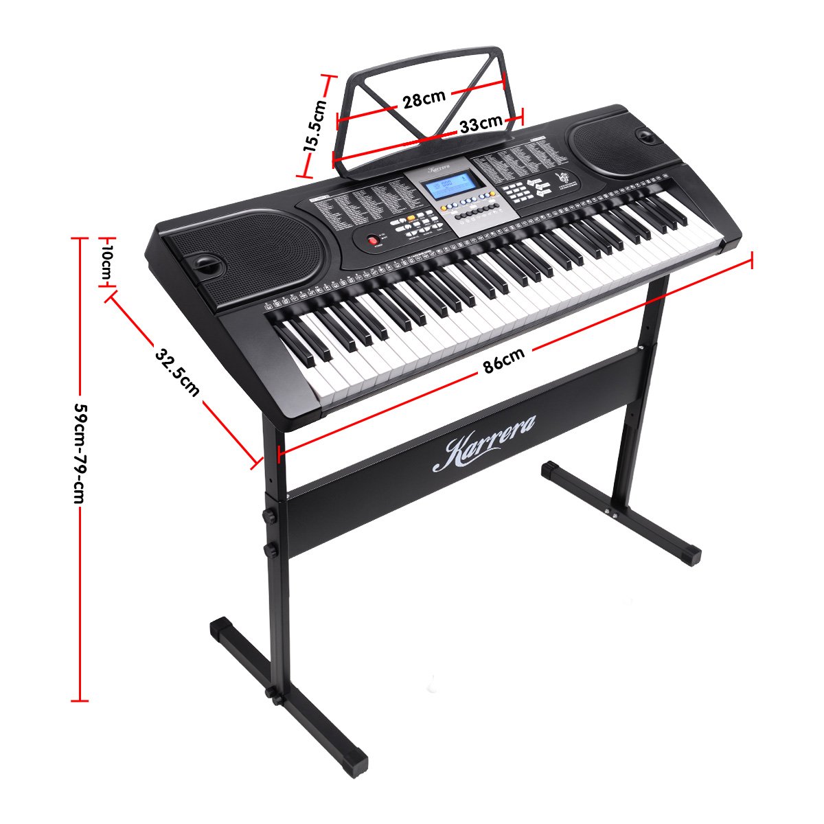 Karrera 61 Keys Electronic Keyboard Piano with Stand - Black Karrera