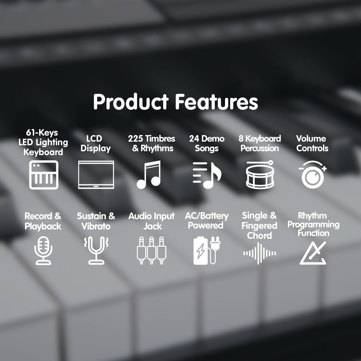 Karrera 61 Keys Electronic LED Keyboard Piano with Stand - Black Karrera