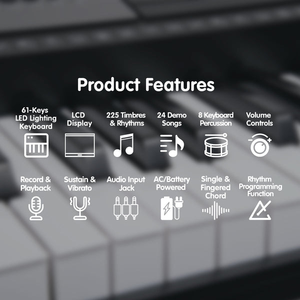 Karrera 61 Keys Electronic LED Keyboard Piano with Stand - Black Karrera