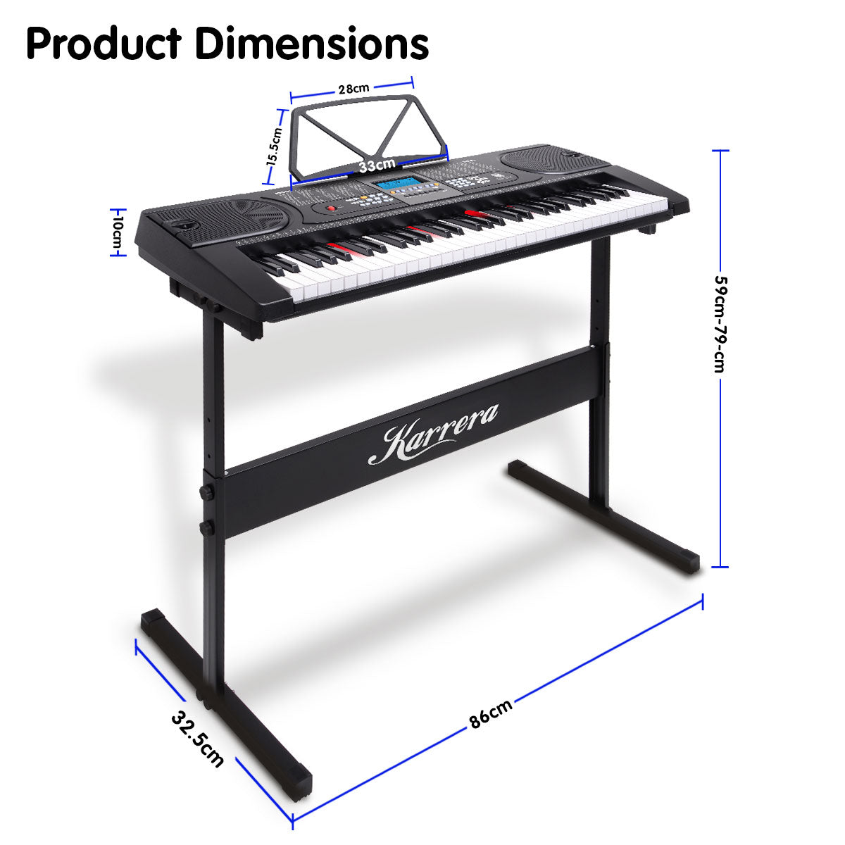 Karrera 61 Keys Electronic LED Keyboard Piano with Stand - Black Karrera