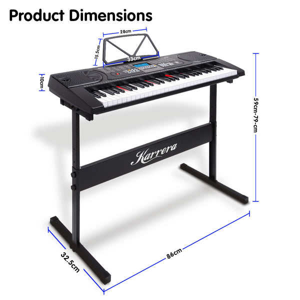 Karrera 61 Keys Electronic LED Keyboard Piano with Stand - Black Karrera