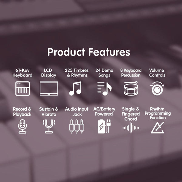 Karrera 61 Keys Electronic Keyboard Piano Music with Stand - Pink Karrera