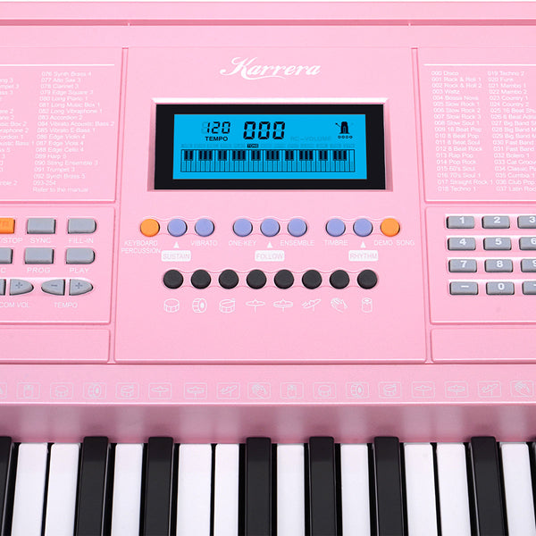 Karrera 61 Keys Electronic Keyboard Piano Music with Stand - Pink Karrera