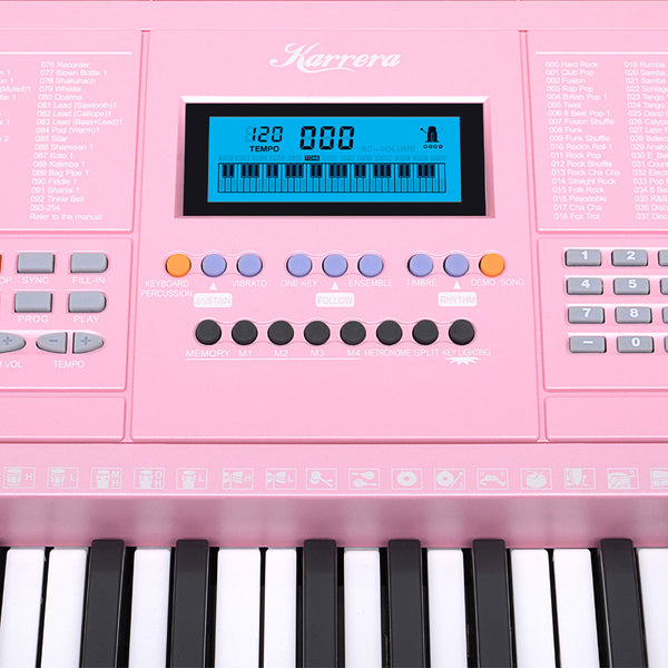 Karrera 61 Keys Electronic LED Piano Keyboard with Stand - Pink Karrera
