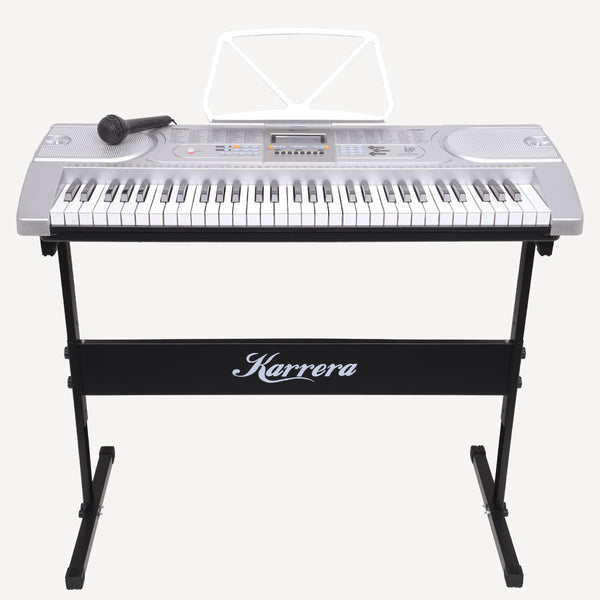 Karrera 61 Keys Electronic Keyboard Piano with Stand - Silver Karrera