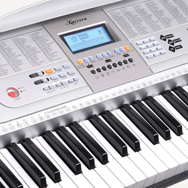 Karrera 61 Keys Electronic Keyboard Piano with Stand - Silver Karrera