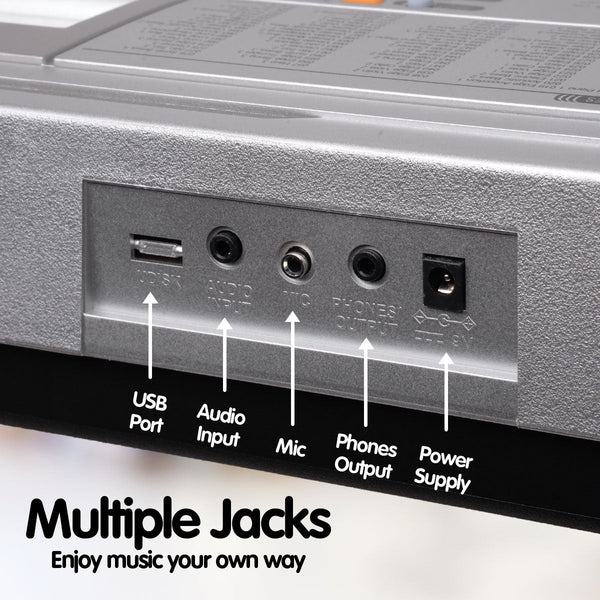 Karrera 61 Keys Electronic Keyboard Piano with Stand - Silver Karrera