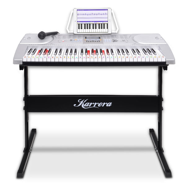 Karrera 61 Keys Electronic LED Keyboard Piano with Stand - Silver Karrera