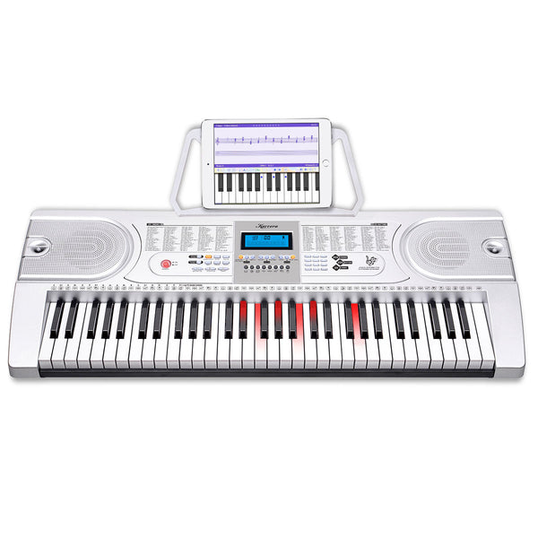 Karrera 61 Keys Electronic LED Keyboard Piano with Stand - Silver Karrera