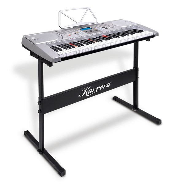 Karrera 61 Keys Electronic LED Keyboard Piano with Stand - Silver Karrera