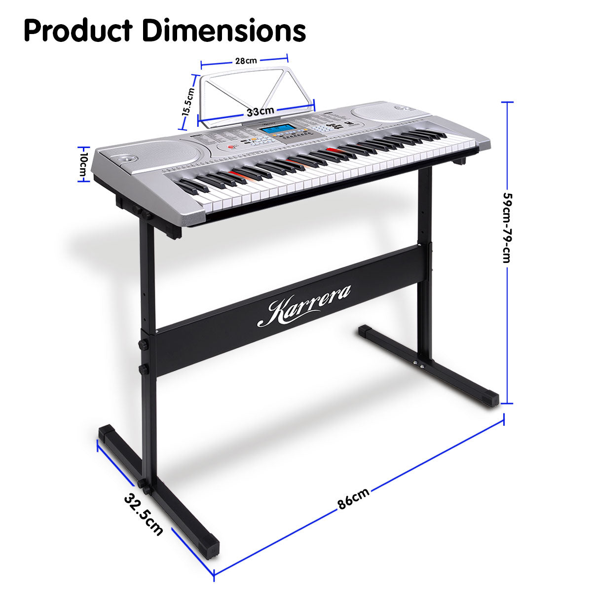 Karrera 61 Keys Electronic LED Keyboard Piano with Stand - Silver Karrera