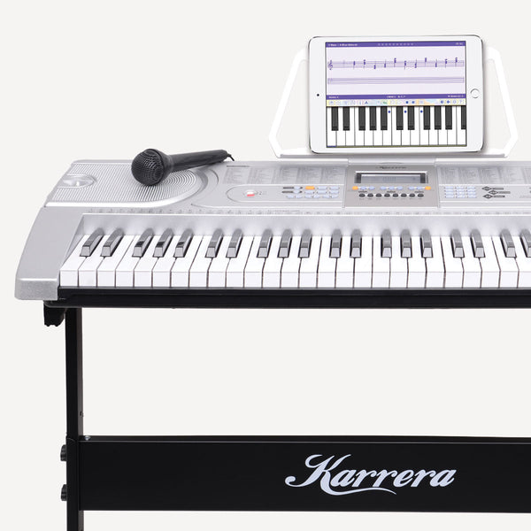 Karrera 61 Keys Electronic LED Keyboard Piano with Stand - Silver Karrera