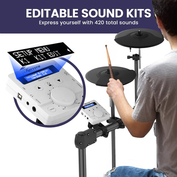 Karrera X23 Electronic Drum Kit With Quiet Mesh Drum Heads, Editable Sound Kits, Kick Pedal And Silicone Kick Drum, Usb Midi And 420 Sound Karrera