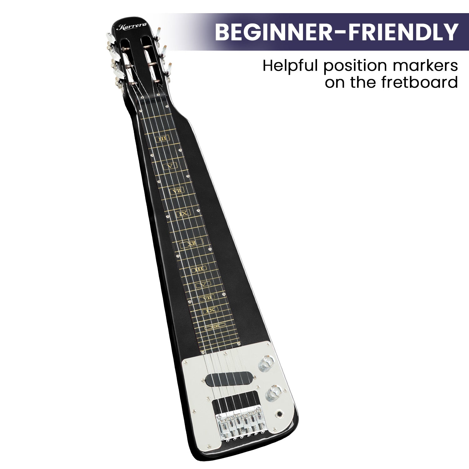 Karrera 29in 6-String Lap Steel Hawaiian Guitar - Black Karrera
