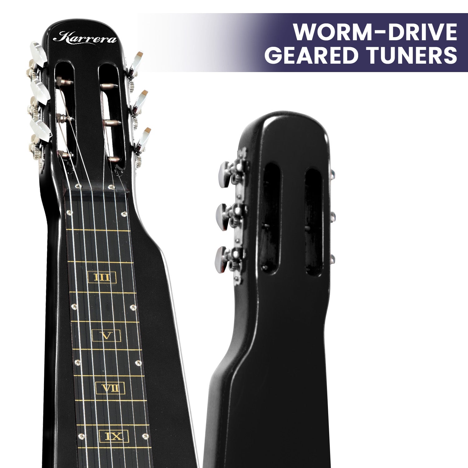 Karrera 29in 6-String Lap Steel Hawaiian Guitar - Black Karrera