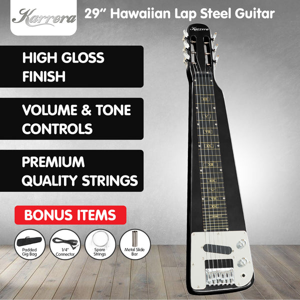 Karrera 29in 6-String Lap Steel Hawaiian Guitar - Black Karrera