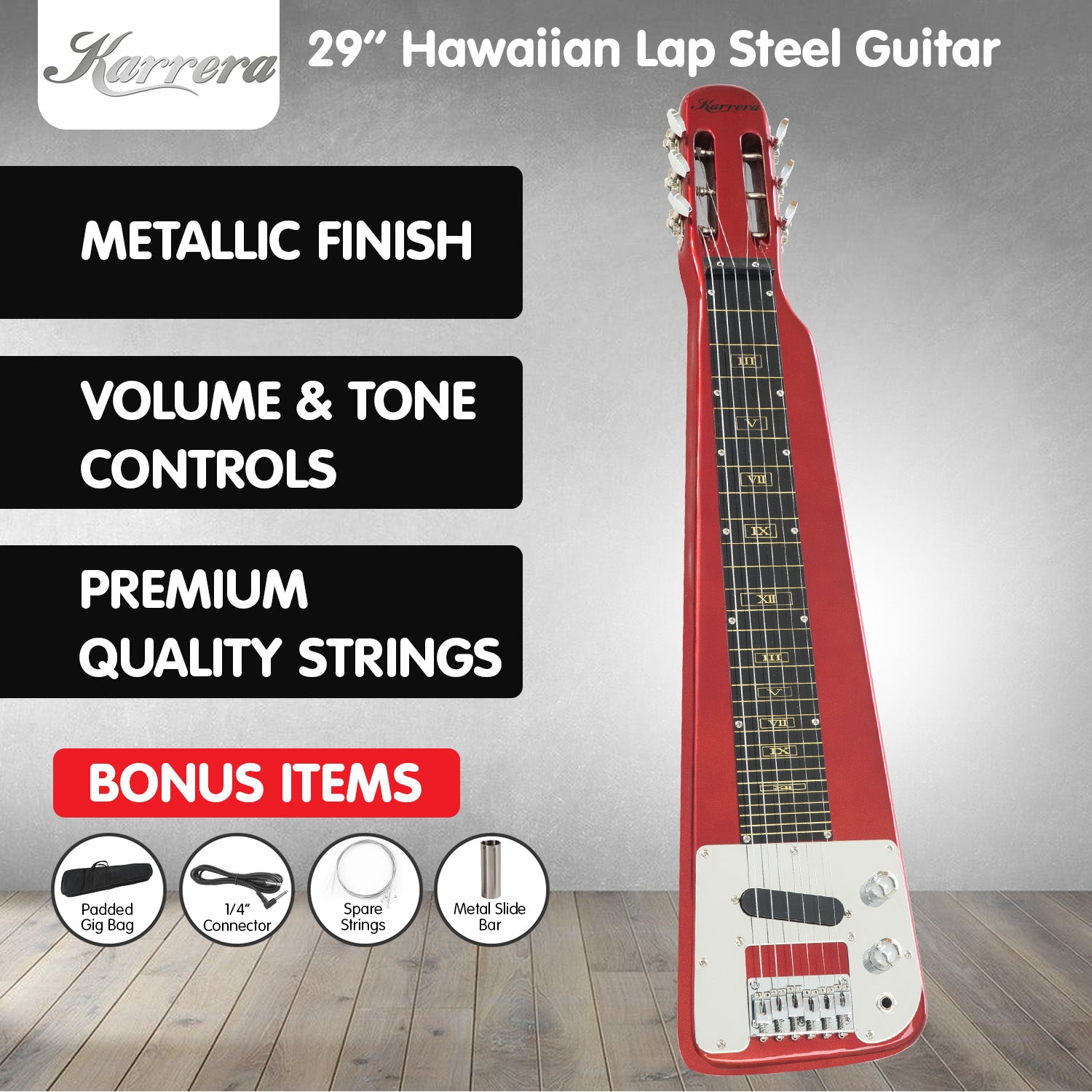 Karrera 6-String Steel Lap Guitar - Metallic Red Karrera