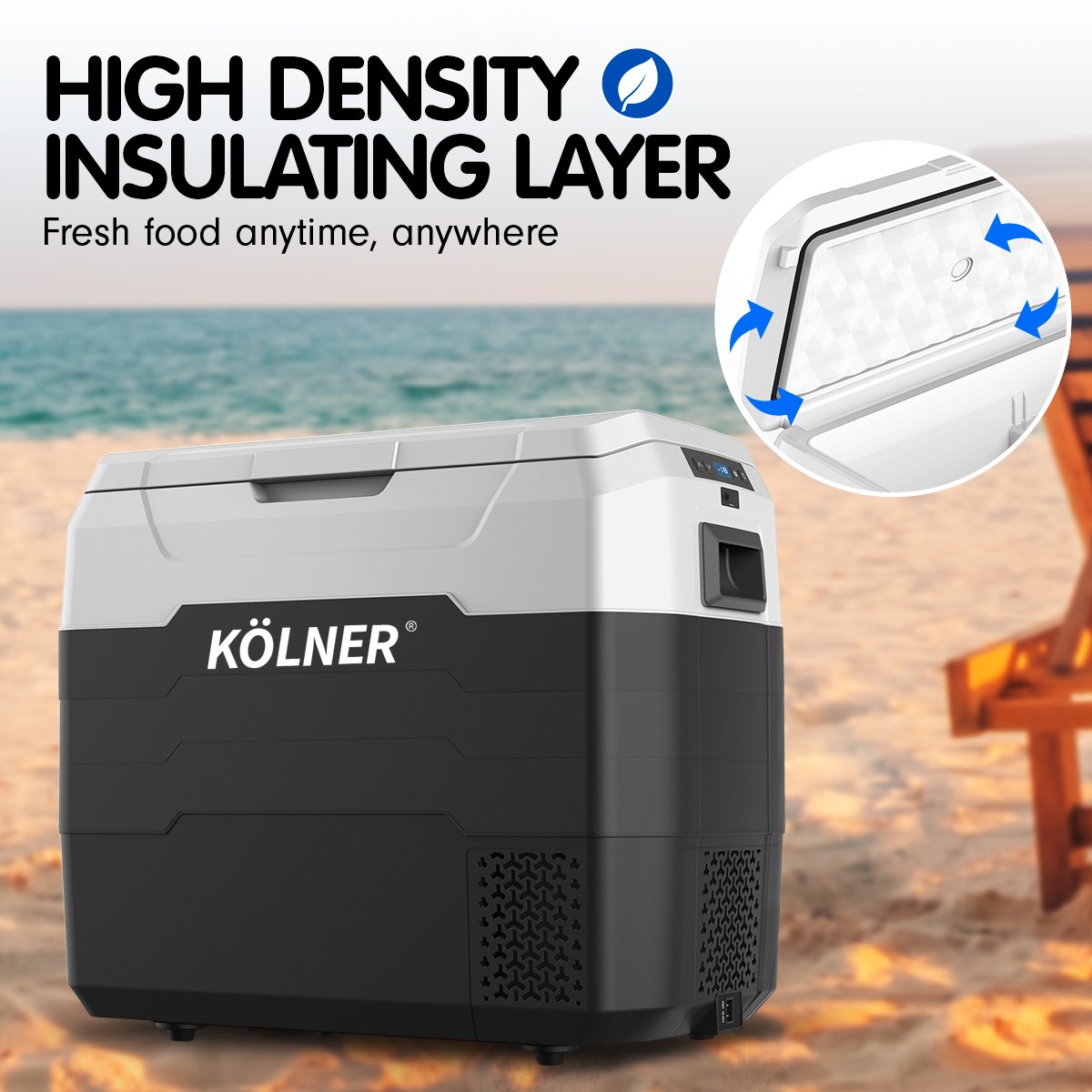 Kolner 50l Fridge Freezer Cooler 12/24/240v Camping Portable Refrigerator - Black Does not apply