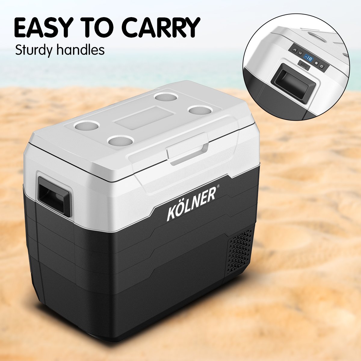 Kolner 50l Fridge Freezer Cooler 12/24/240v Camping Portable Refrigerator - Black Does not apply