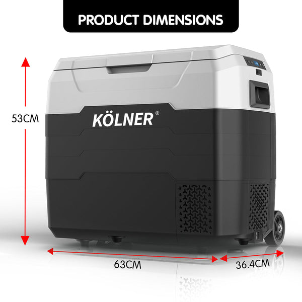 Kolner 50l Fridge Freezer Cooler 12/24/240v Camping Portable Refrigerator With Trolley - Black Does not apply